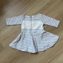 アプレレクール　長袖花柄レースボーダーワンピース　80 ポケットあり　グレー