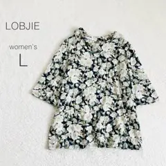 【ロブジェ】ブラウス 5分袖 花柄 ストレッチ 綿100 日本製 レトロ 美品