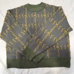 幾何学模様 グリーン ニットセーター 古着