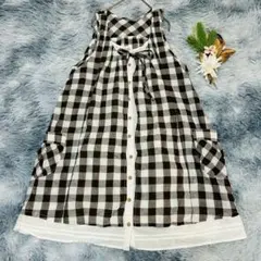 ギンガムチェック柄 ノースリーブワンピース Aライン ガーリー フェミニン