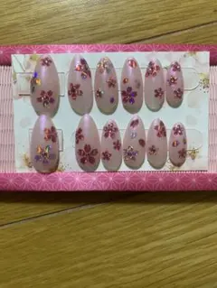 桜デザイン ピンクネイルチップ 12個セット　春ネイル