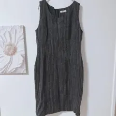 PINORE 無袖條紋及膝连衣裙 黑/白 兩側口袋