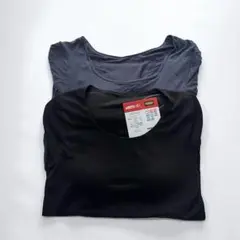 しまむら ファイバーヒート カップつき 長袖 L ネイビー ブラック2点セット