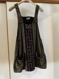 刺繍入りノースリーブチュニック オリーブグリーン