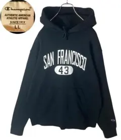 チャンピオン サンフランシスコでかロゴ ブラックスウェットパーカーLLサイズ