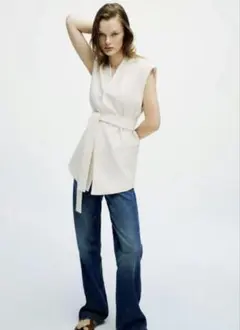 ZARA☆ベルテッドオーバーサイズベスト☆S 新品＊ZARA ベルテッド オーバーサイズベスト S 【公式通販】