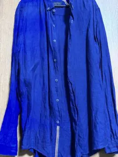 ZARA MAN 青 リネン スリムフィットシャツ