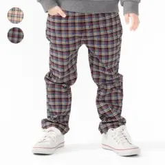 moujonjon のびふわツイルチェックロングパンツ