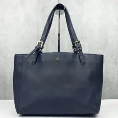 美品 トリーバーチ レザー トートバッグ サフィアーノ エマーソン ネイビー 紺