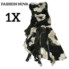 FASHION NOVA 【1X】フラワープリントドレス チューブトップ 黒
