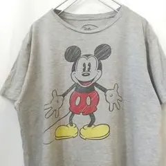 Disney ミッキー 手描き風プリント Tシャツ グレー M 古着