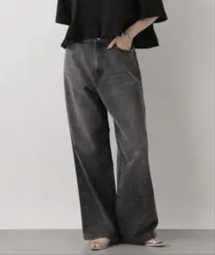 LOWRYSFARM ビジューワイドストレートパンツ グレー