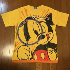 【ミッキーマウス】Tシャツ Lサイズ イエロー 虫メガネ ディズニー