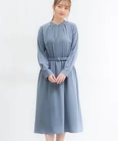 ブルーロングワンピース ベルト付きLL