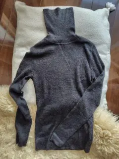 ユニクロレディース☆メリノウールリブタートルネックセーター☆サイズMダークグレイ