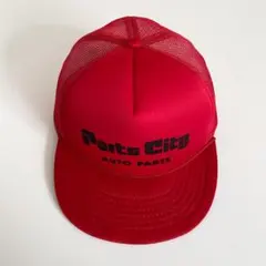 海外古着 プリント 企業物 メッシュキャップ トラッカー 帽子 レッド 単色