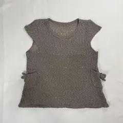 PEAL スパンコール サマーニット ベスト ベージュ リボン フェミニン