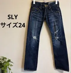 SLY ダメージデニム ジーンズ 24 ヴィンテージ感ブルーデニム濃いめのサムネイル