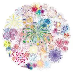 【V54】シール 50枚 PET ステッカー 花火 夏 お祭り コラージュ素材