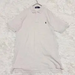 【訳あり】ポロ ラルフローレン　半袖ポロシャツ【L】刺繍ロゴ　アイボリー　メンズ