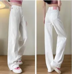 ホワイト ストレートデニム デニムパンツ 白 ストレートジーンズ