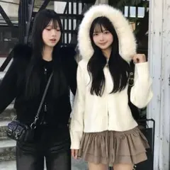 《残り1点》emmyファータッチフーディーダブルジップニット 黒 韓国 新品