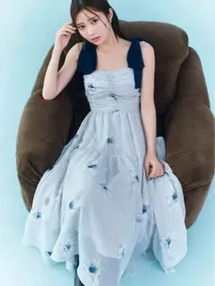 snidel フラワープリントショルダーリボンワンピース