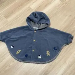 ファミリア ポンチョ ケープ クマ耳 袖付き くすみブルー 60-90cm