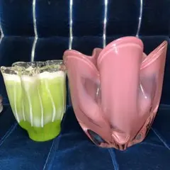 昭和レトロ 花瓶 フラワーベース 2個 ガラス花瓶 レトロポップ 工芸品 当時物