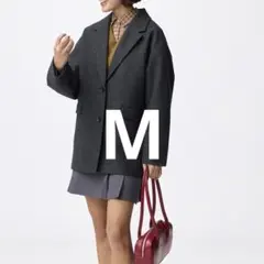 ジーユー　GU コージーメルトンハーフコート　ダークグレー　M