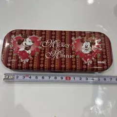 ディズニー　ミッキー&ミニー　缶筆箱　赤