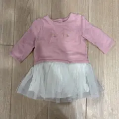 プチバトー　ワンピース　長袖　ピンク チュール付き