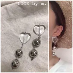 26 クリア ハート メタル シルバー ビーズ ピアス イヤリング 揺れる