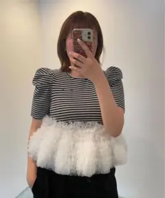 FRANCINE TULLE TEE フリルトップス　チュール　ボーダー　新品