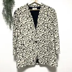 Elgracy/幾何学模様/ノーカラーコート/大きいサイズ/15号/ヴィンテージ