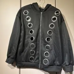 SHEIN 大きいサイズ　ハトメ装飾 ジップアップパーカー ブラック