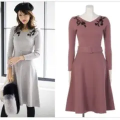 新品タグ付 JUSGLITTY 配色ビーズ刺繍ワンピース