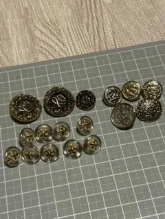 ゴールド装飾ボタン 17個セット 四葉のクローバー　昭和レトロ