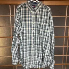 TOMMY 青と緑のチェック柄長袖シャツ