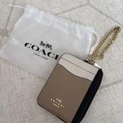 【美品】COACH コインケース ベージュ×ブラック