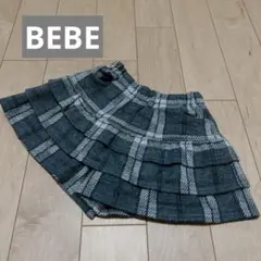 BeBeグレー系チェック フリルキュロットスカート 110