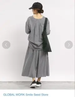 GLOBAL WORK ギンガムチェック スキッパーシャツ＆スカートミエパンツ