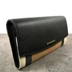 極美品 BURBERRY 長財布 バーバリーチェック ブラック 101のサムネイル