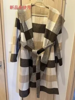 ウール30%で暖かい！チェック柄フード付きロングコート