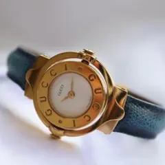 稼働 GUCCI 腕時計 チェンジベゼル アンティーク 水色 クォーツ 3218 