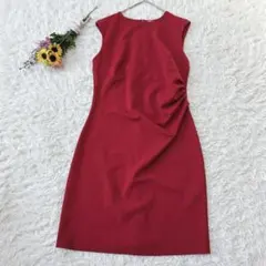 H&M　ノースリーブ　タイトワンピース　ミモレ丈　エレガント　赤　EUR・Ｌ