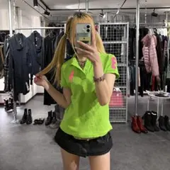 ラルフローレン　ポロシャツ　ビックポニー　Y2K 刺繍　polo グリーン