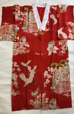 古布/華尽し柄のアンティーク長襦袢（正絹）袷　素材用に　赤縮緬付き 絹 着物リメイク 古布の通販 | iichi 日々の暮らしを心地よくする