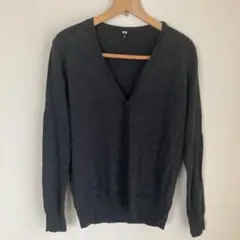 UNIQLO ダークグレー Vネックカーディガン XL ウール