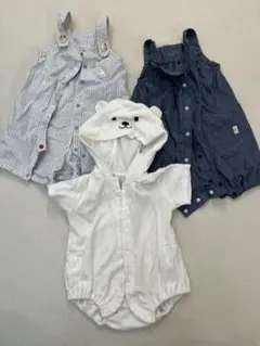 クマのフード付きカバーオール　3着